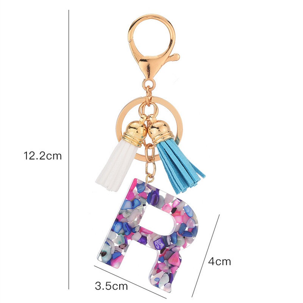 1PC Women Keychains 26 Glitter Hollowed-out Words Handbag Tassel English Letter Keyring with Puffer Ball Charms Free Shipping