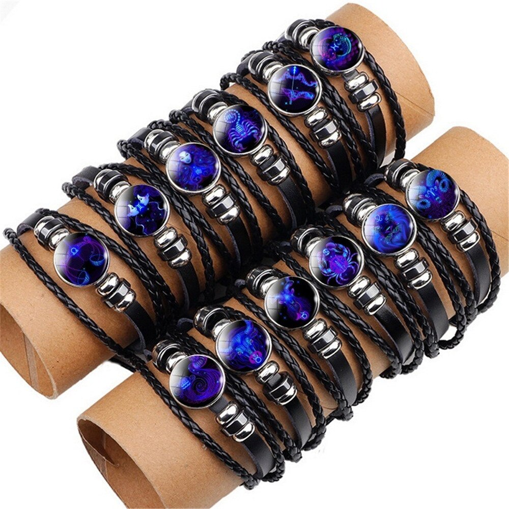 12 Constellation Zodiac Sign Leather Bracelet Black Woven Bracelets for Men Women Fashion Jewelry Accessories Gifts Dropshipping 12 Constellation Zodiac Sign Leather Bracelet Black Woven Bracelets for Men Women Fashion Jewelry Accessories Gifts Dropshipping