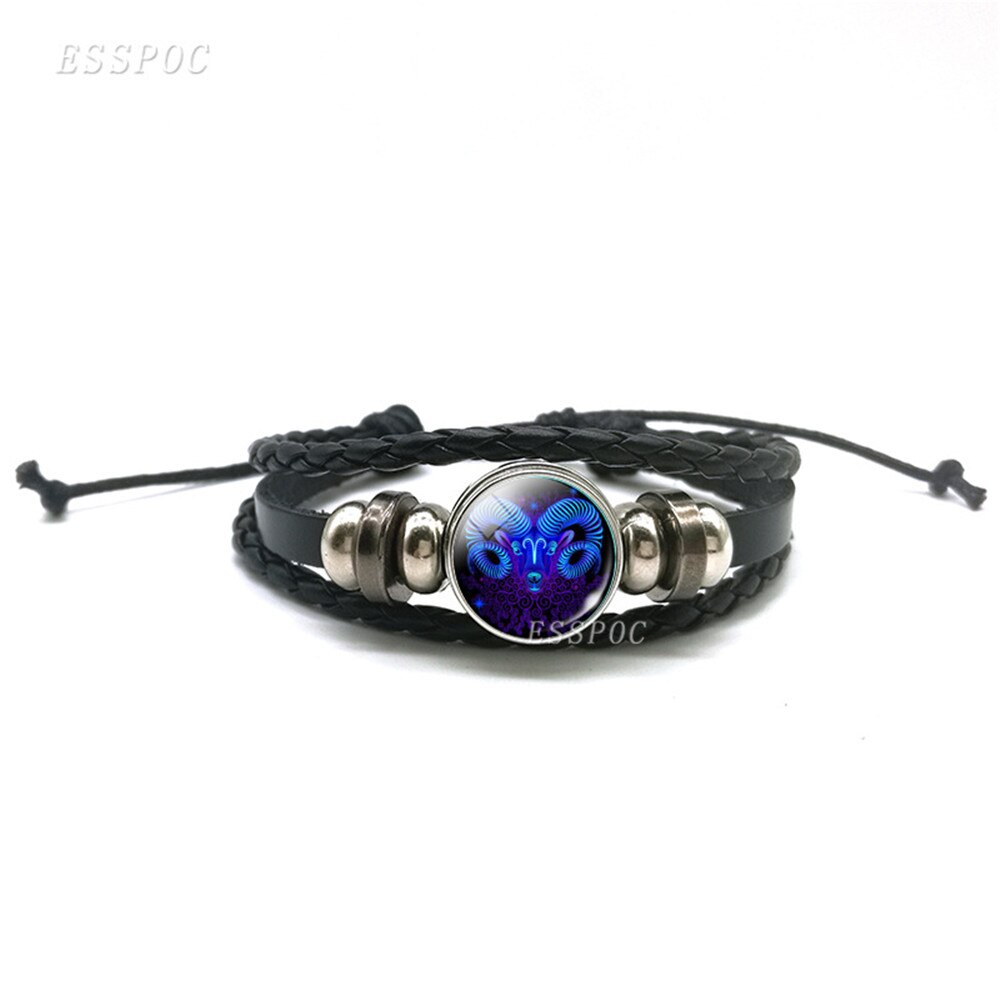 12 Constellation Zodiac Sign Leather Bracelet Black Woven Bracelets for Men Women Fashion Jewelry Accessories Gifts Dropshipping