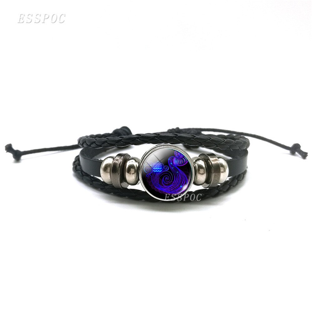 12 Constellation Zodiac Sign Leather Bracelet Black Woven Bracelets for Men Women Fashion Jewelry Accessories Gifts Dropshipping