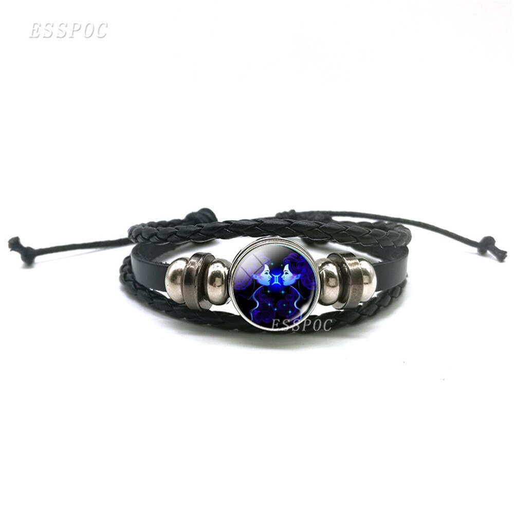 12 Constellation Zodiac Sign Leather Bracelet Black Woven Bracelets for Men Women Fashion Jewelry Accessories Gifts Dropshipping
