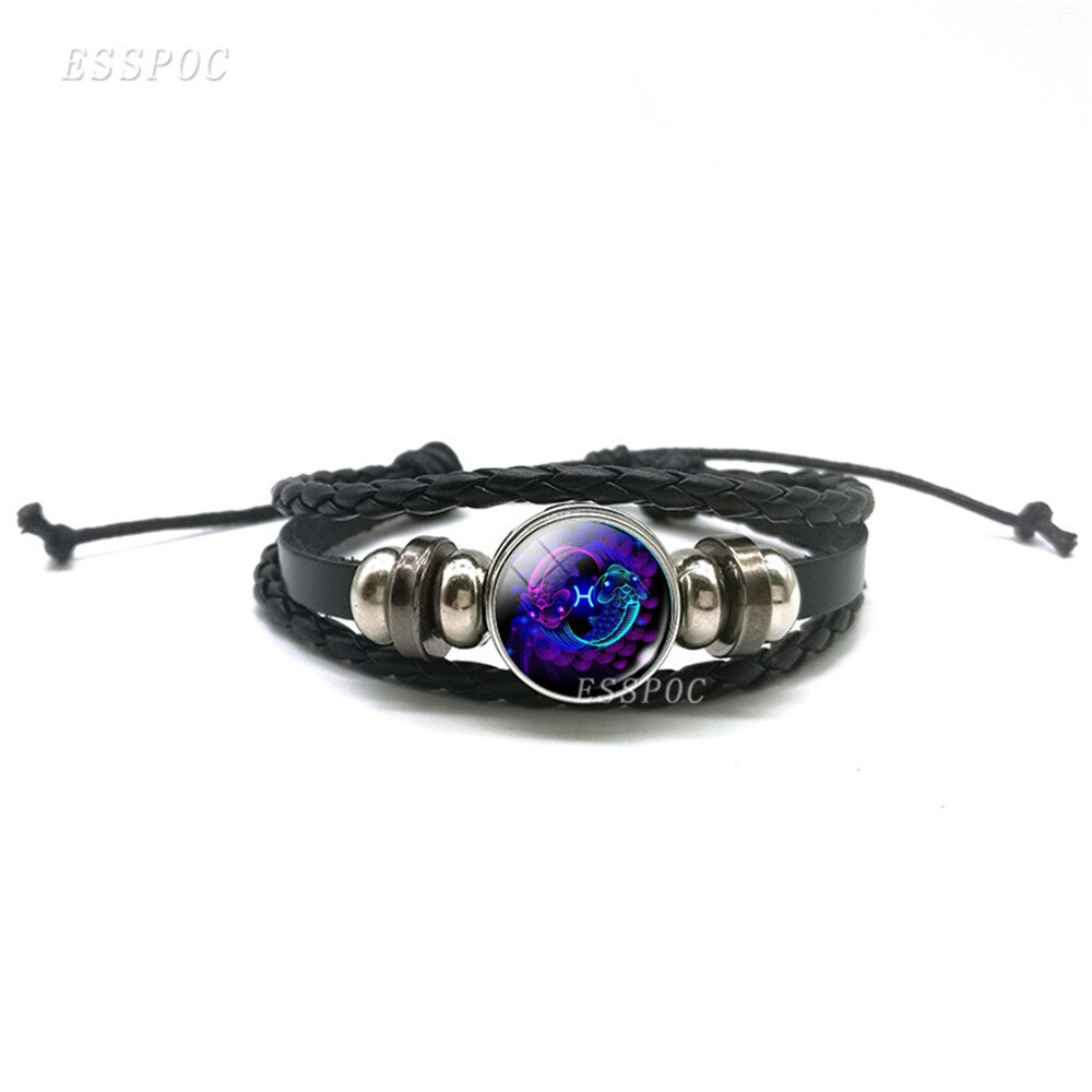 12 Constellation Zodiac Sign Leather Bracelet Black Woven Bracelets for Men Women Fashion Jewelry Accessories Gifts Dropshipping