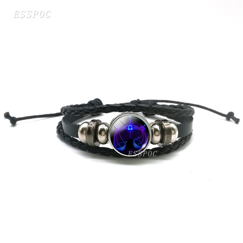12 Constellation Zodiac Sign Leather Bracelet Black Woven Bracelets for Men Women Fashion Jewelry Accessories Gifts Dropshipping