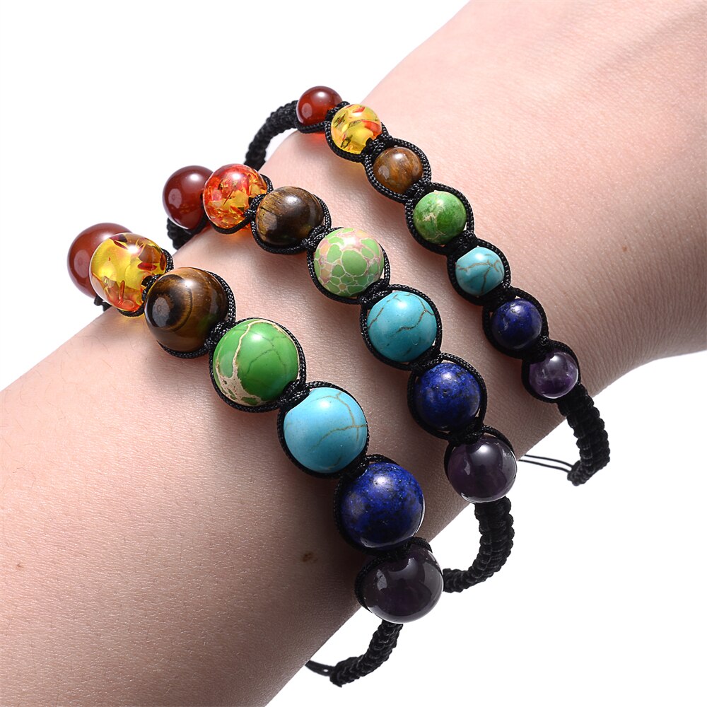 Classic 7 Chakra Beads Bracelet Natural Stone Black Rope Braided Yoga Reiki Healing Balance Bracelets & Bangles Meditation Gift