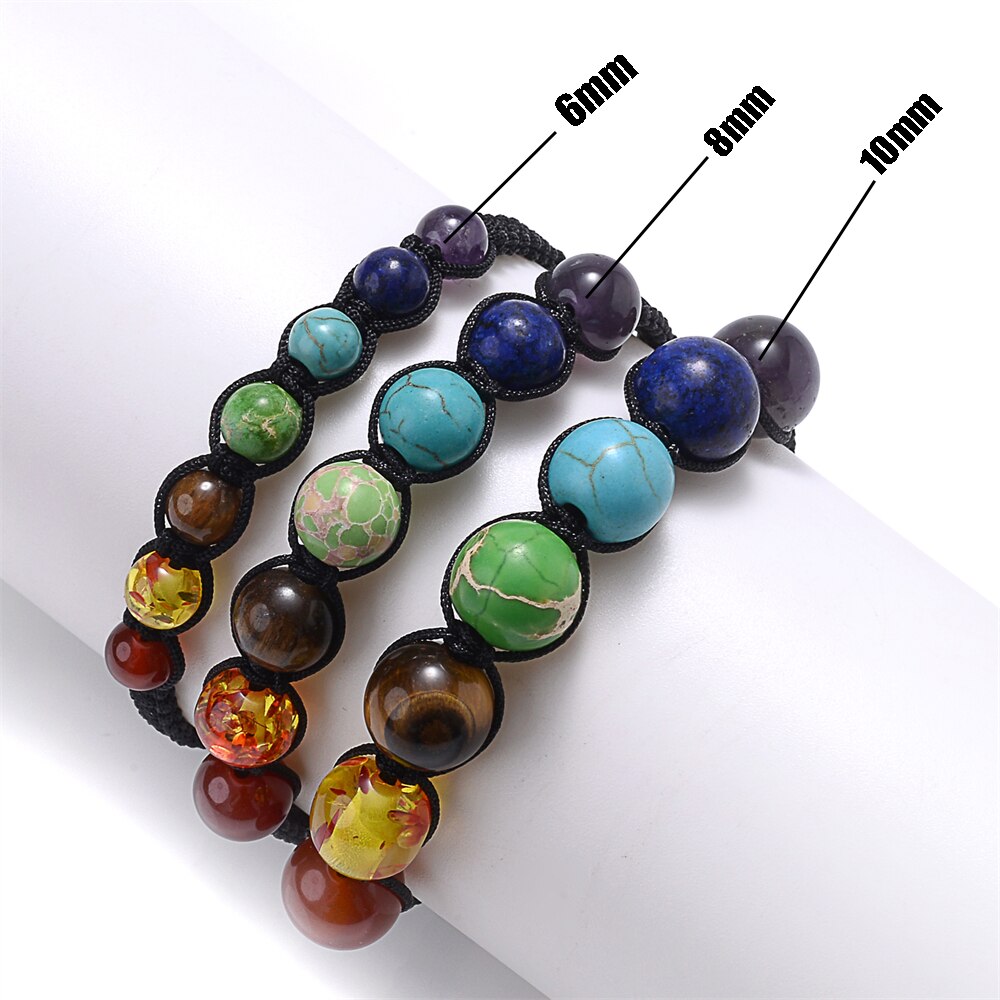 Classic 7 Chakra Beads Bracelet Natural Stone Black Rope Braided Yoga Reiki Healing Balance Bracelets & Bangles Meditation Gift