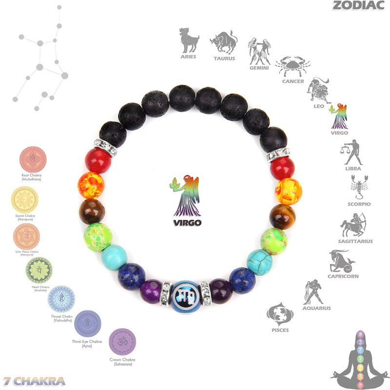 Zodiac Bracelet 7 Chakra 12 Constellation Bracelets For Women Men Lava Rock Aromatherapy Essential Oil Diffuser Yoga Bangle