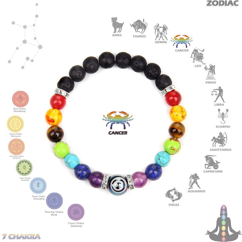 Zodiac Bracelet 7 Chakra 12 Constellation Bracelets For Women Men Lava Rock Aromatherapy Essential Oil Diffuser Yoga Bangle