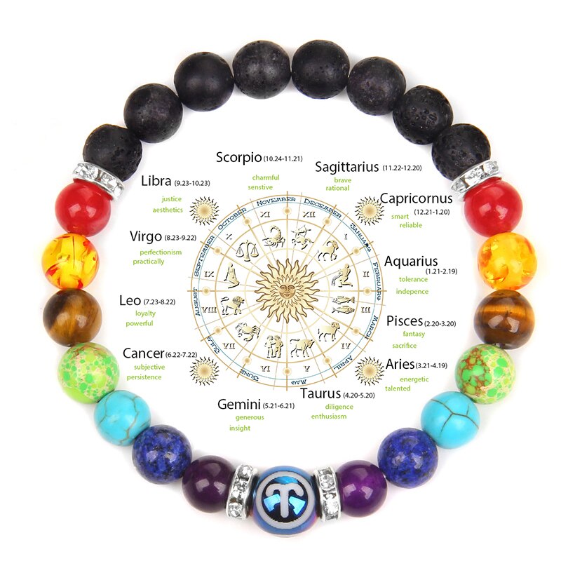 Zodiac Bracelet 7 Chakra 12 Constellation Bracelets For Women Men Lava Rock Aromatherapy Essential Oil Diffuser Yoga Bangle Zodiac Bracelet 7 Chakra 12 Constellation Bracelets For Women Men Lava Rock Aromatherapy Essential Oil Diffuser Yoga Bangle