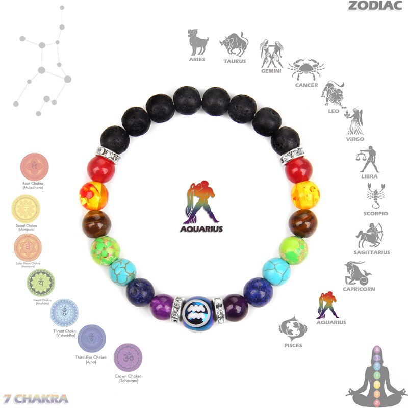 Zodiac Bracelet 7 Chakra 12 Constellation Bracelets For Women Men Lava Rock Aromatherapy Essential Oil Diffuser Yoga Bangle