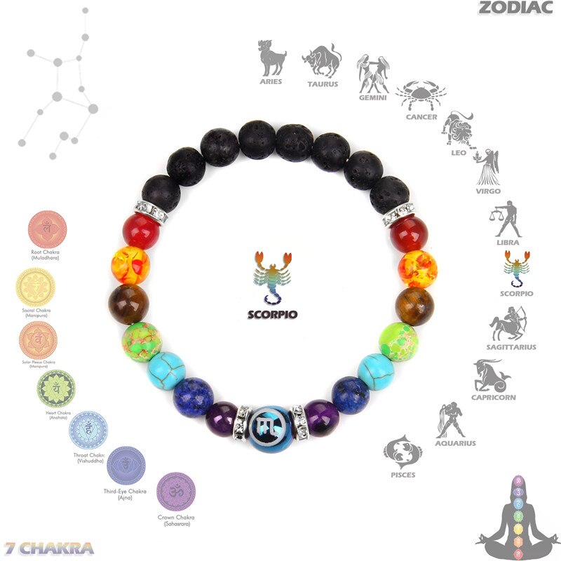 Zodiac Bracelet 7 Chakra 12 Constellation Bracelets For Women Men Lava Rock Aromatherapy Essential Oil Diffuser Yoga Bangle