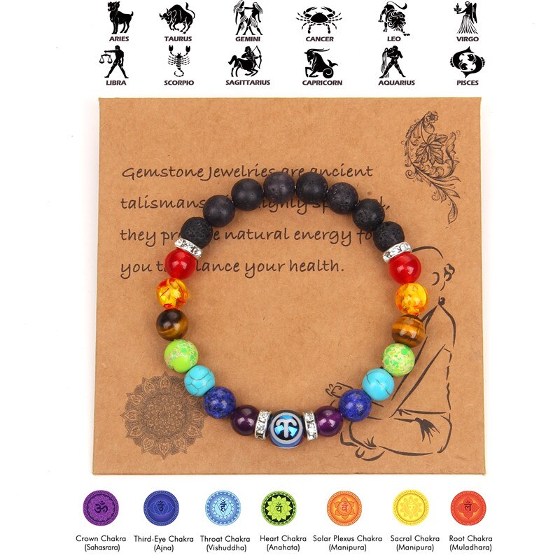 Zodiac Bracelet 7 Chakra 12 Constellation Bracelets For Women Men Lava Rock Aromatherapy Essential Oil Diffuser Yoga Bangle