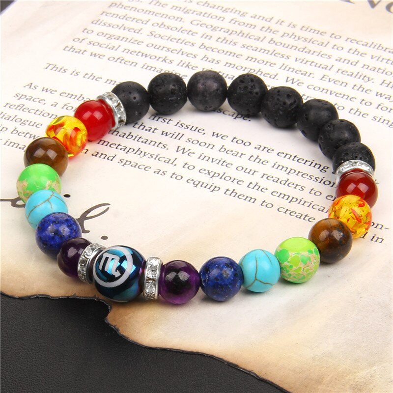 Zodiac Bracelet 7 Chakra 12 Constellation Bracelets For Women Men Lava Rock Aromatherapy Essential Oil Diffuser Yoga Bangle