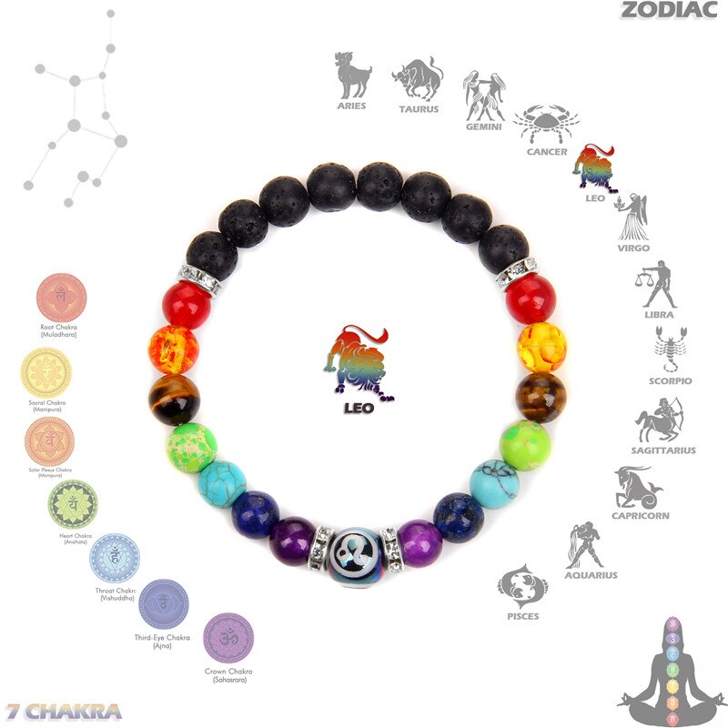 Zodiac Bracelet 7 Chakra 12 Constellation Bracelets For Women Men Lava Rock Aromatherapy Essential Oil Diffuser Yoga Bangle