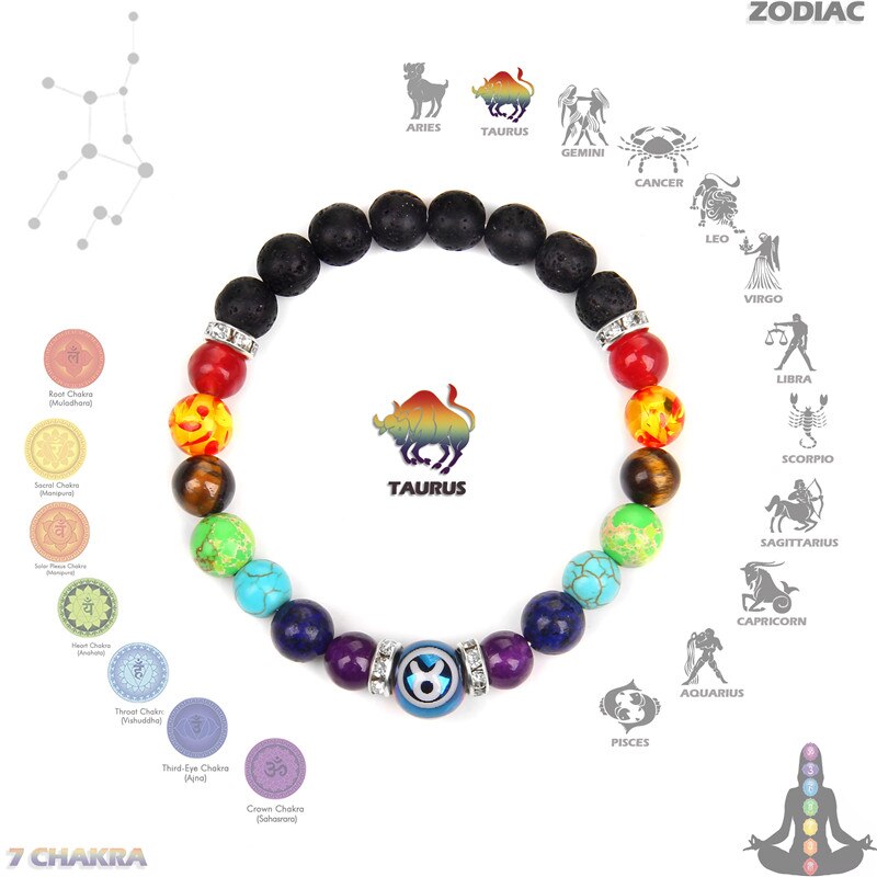 Zodiac Bracelet 7 Chakra 12 Constellation Bracelets For Women Men Lava Rock Aromatherapy Essential Oil Diffuser Yoga Bangle