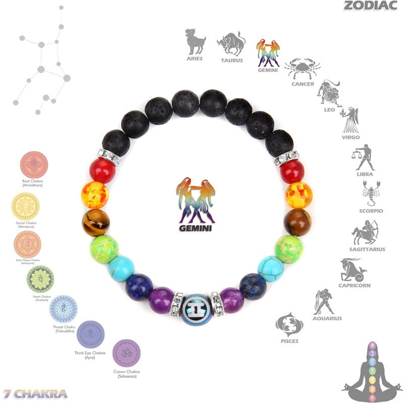 Zodiac Bracelet 7 Chakra 12 Constellation Bracelets For Women Men Lava Rock Aromatherapy Essential Oil Diffuser Yoga Bangle