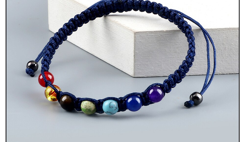 Handmade 7 Chakra Beads Bracelet 6mm Natural Stone String Braided Yoga Reiki Healing Balance Bracelets & Bangles Meditation Gift