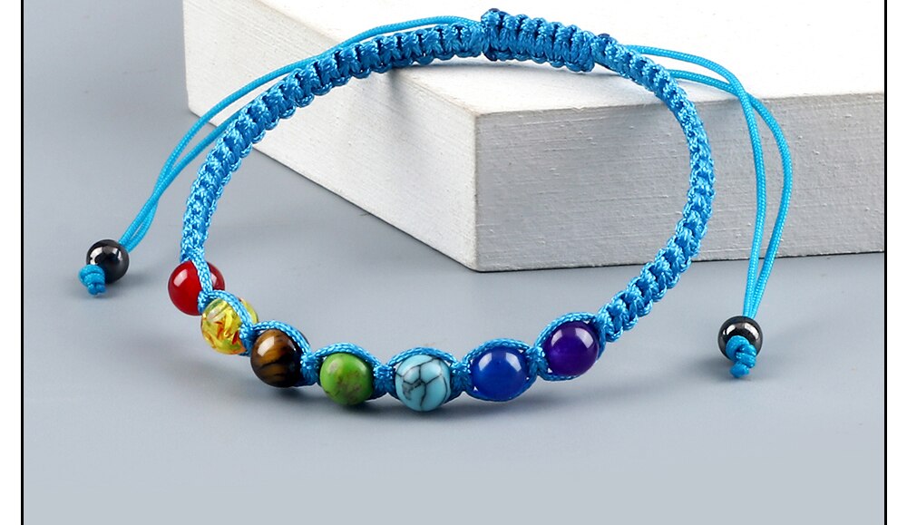 Handmade 7 Chakra Beads Bracelet 6mm Natural Stone String Braided Yoga Reiki Healing Balance Bracelets & Bangles Meditation Gift