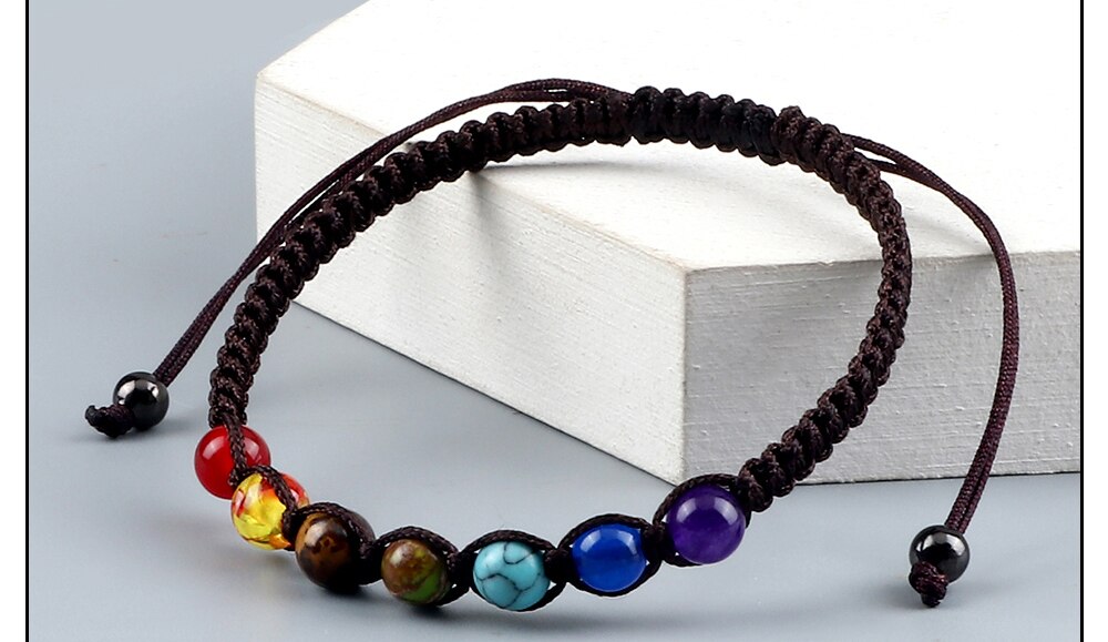 Handmade 7 Chakra Beads Bracelet 6mm Natural Stone String Braided Yoga Reiki Healing Balance Bracelets & Bangles Meditation Gift