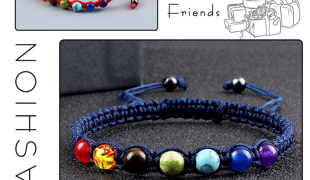 Handmade 7 Chakra Beads Bracelet 6mm Natural Stone String Braided Yoga Reiki Healing Balance Bracelets & Bangles Meditation Gift