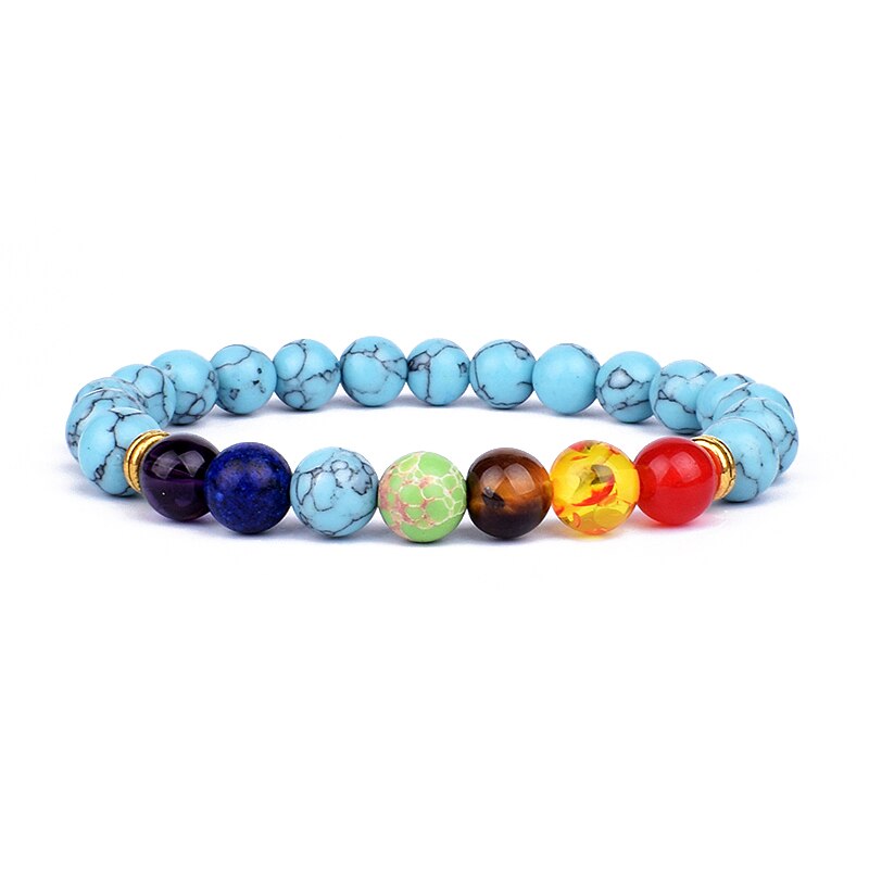 Natural Stone 7 Chakra Bracelets & Bangles Tiger Eye Bead Yoga Balance Bracelet Men New Buddha Prayer Jewelry pulseira masculina