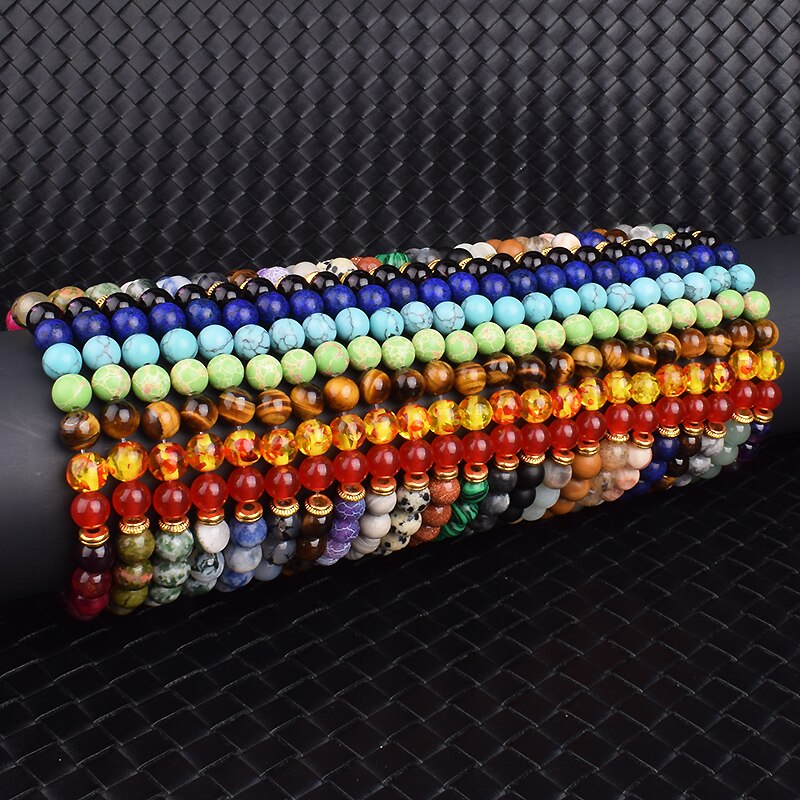 Natural Stone 7 Chakra Bracelets & Bangles Tiger Eye Bead Yoga Balance Bracelet Men New Buddha Prayer Jewelry pulseira masculina