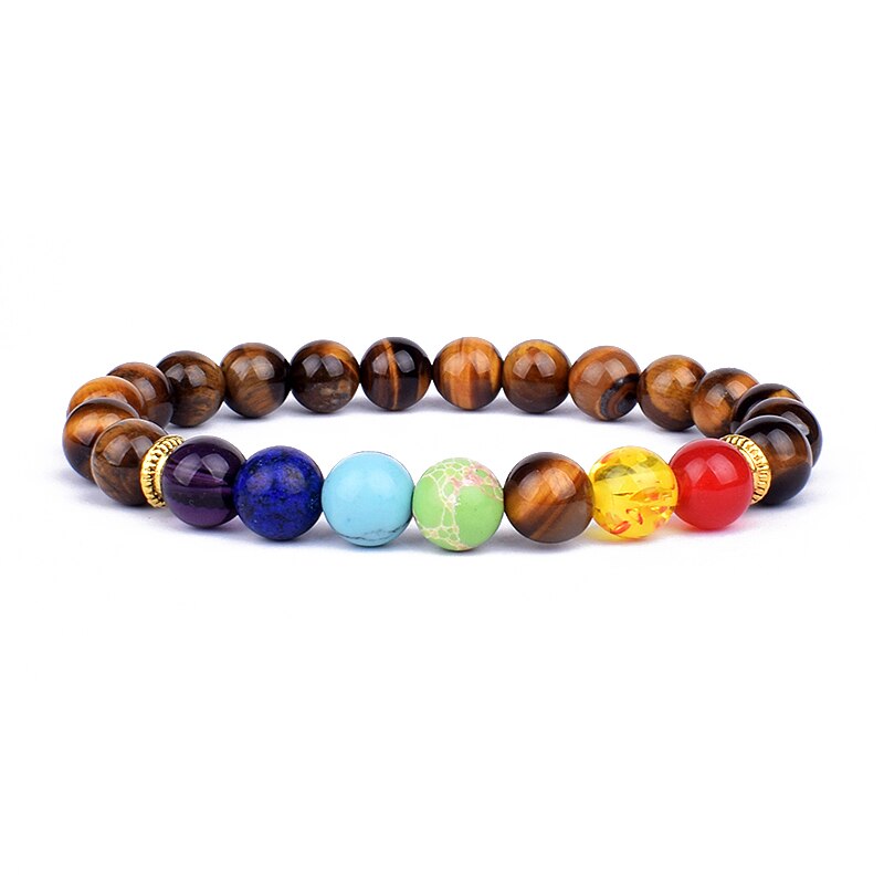 Natural Stone 7 Chakra Bracelets & Bangles Tiger Eye Bead Yoga Balance Bracelet Men New Buddha Prayer Jewelry pulseira masculina