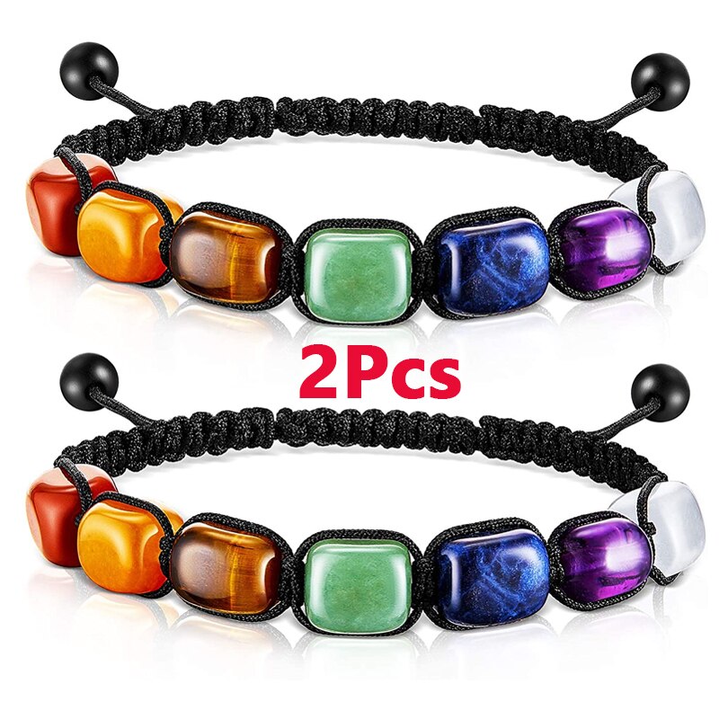 2Pcs 7 Chakra Reiki Healing Crystal Stretch Bracelets Gemstone Yoga Bracelets Adjust Braided Rope Bead Bracelet for Women Girls 2Pcs 7 Chakra Reiki Healing Crystal Stretch Bracelets Gemstone Yoga Bracelets Adjust Braided Rope Bead Bracelet for Women Girls