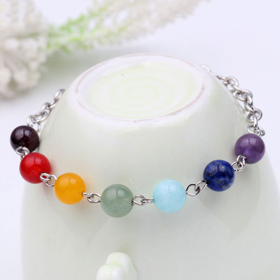 2Pcs 7 Chakra Reiki Healing Crystal Stretch Bracelets Gemstone Yoga Bracelets Adjust Braided Rope Bead Bracelet for Women Girls