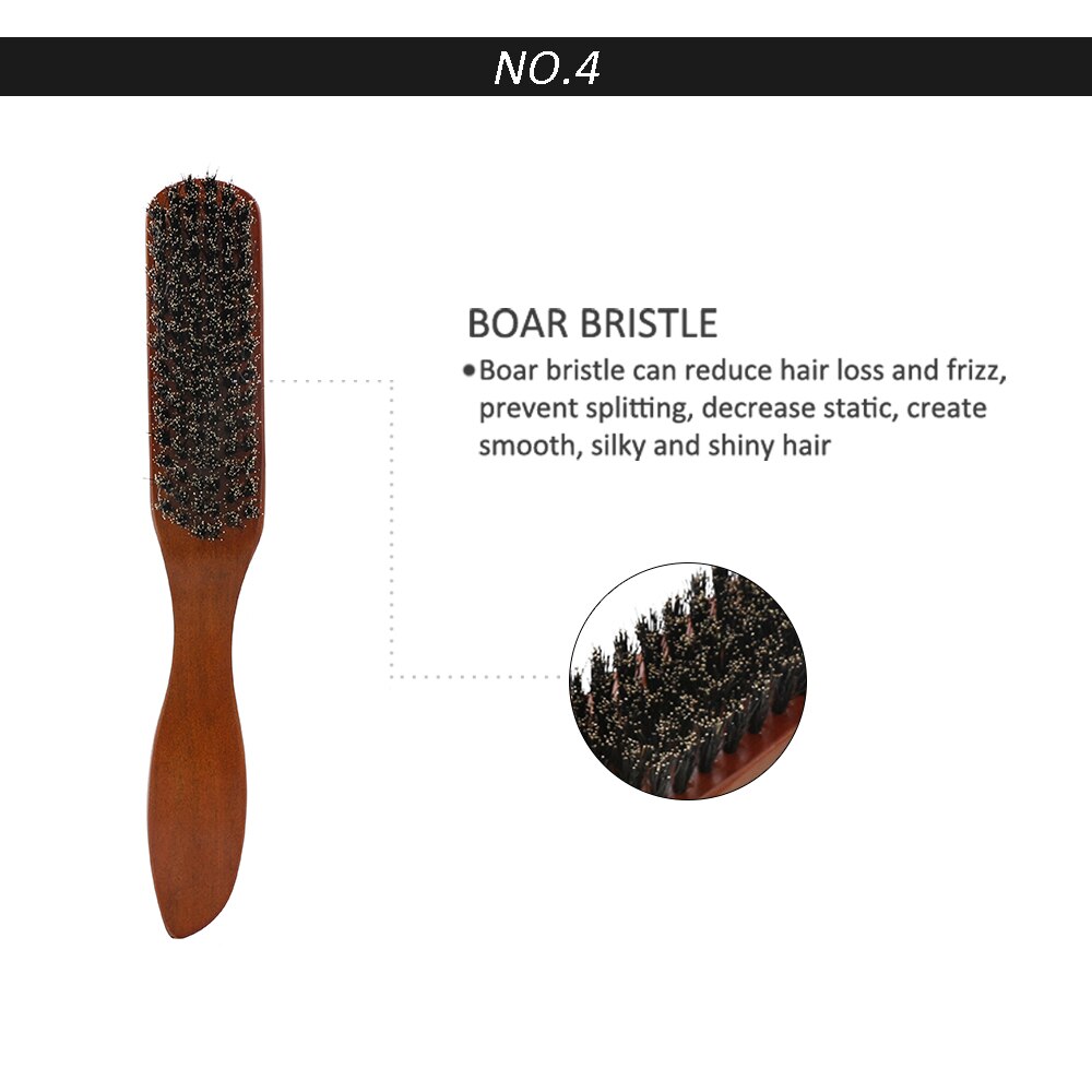 Solid Wood 100% Boar Bristle Shaving Brush Beard Massage Comb Hair Brush Curved Wooden  Beard Mustache Brushes Men Styling Tools