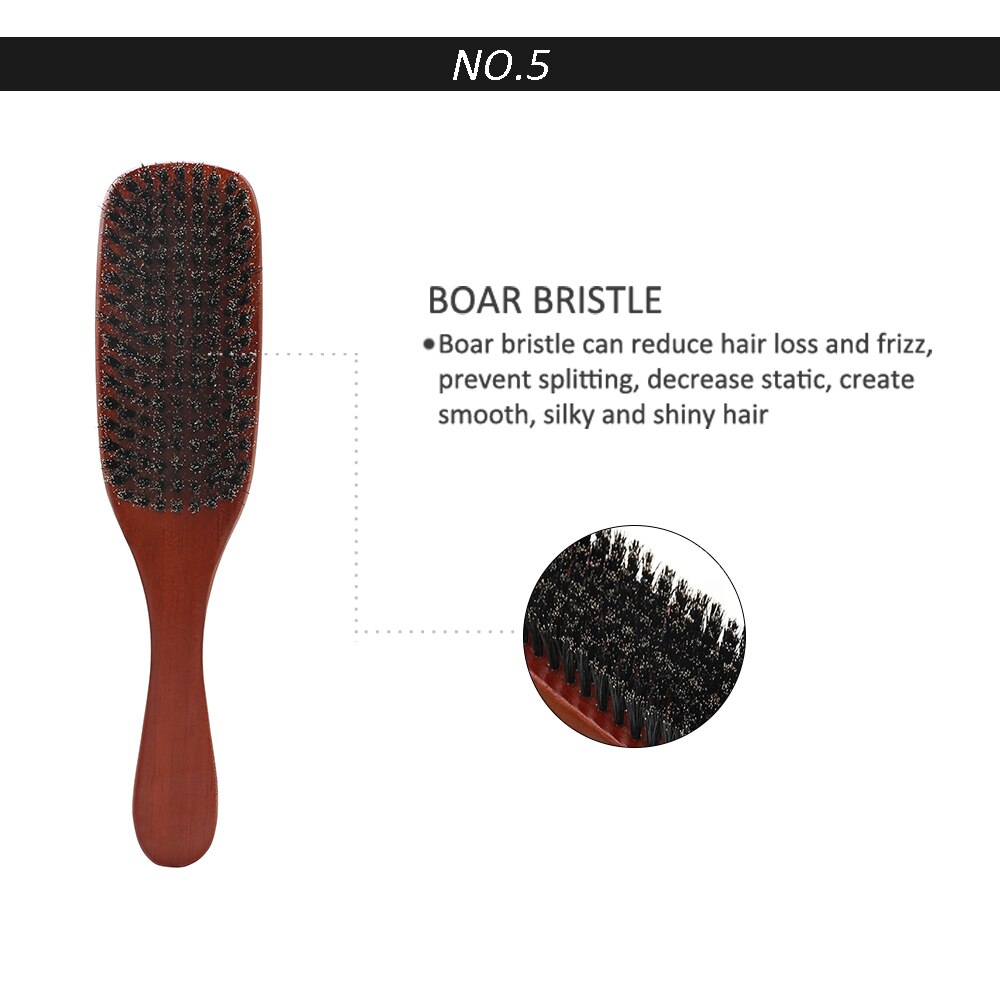 Solid Wood 100% Boar Bristle Shaving Brush Beard Massage Comb Hair Brush Curved Wooden  Beard Mustache Brushes Men Styling Tools