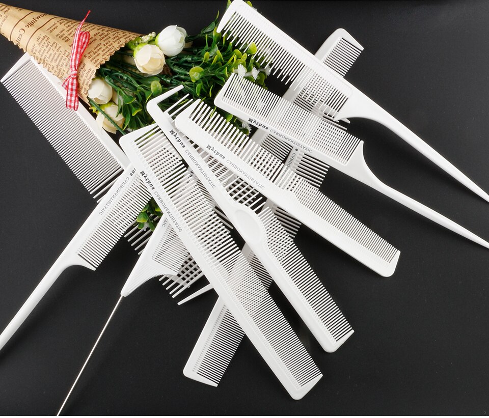 Mythus 10 Deisgns White Hairdressing Carbon Comb For Haircut Barber Metal Tail Comb Hairstylist Teasing Comb Hairdresser Tools
