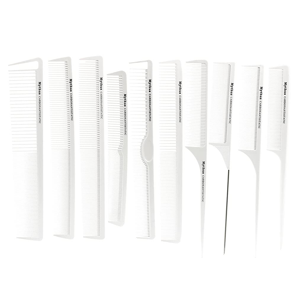 Mythus 10 Deisgns White Hairdressing Carbon Comb For Haircut Barber Metal Tail Comb Hairstylist Teasing Comb Hairdresser Tools Mythus 10 Deisgns White Hairdressing Carbon Comb For Haircut Barber Metal Tail Comb Hairstylist Teasing Comb Hairdresser Tools