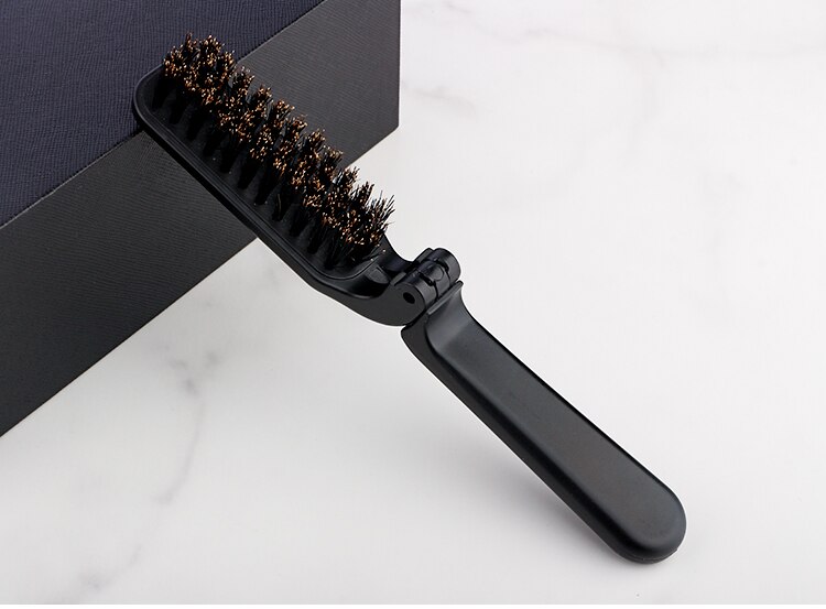 CestoMen Boar Bristle Hair Folding Brush Soild Wood Handle Beard Shaving Brush Portable Beard Mustache Care Styling Tool For Men