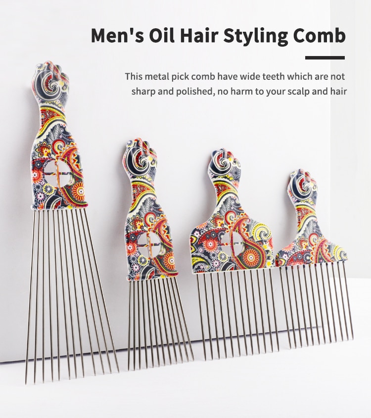 CestoMen Afro Metal Comb African Hair Pick Fork Comb Brush Professional Barber Salon Hairdressing Styling Tool Hair Care Comb