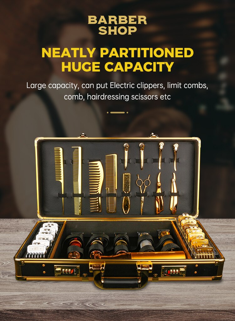 Barber Storage Tool Case Portable Carrying Password Lock Case Box Able To Place Hair Trimmer,Comb,Clips,Razor,Scissors,Guards