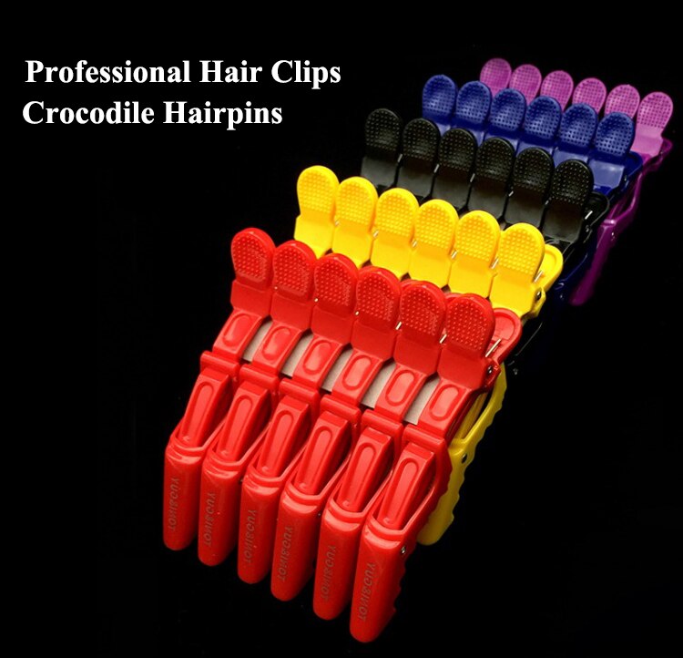 6pcs Heat Resistant Strong Hold Fixing Hair Cutting Styling Clip Crocodile Matte Carbon Alligator Clips Barber Accessories