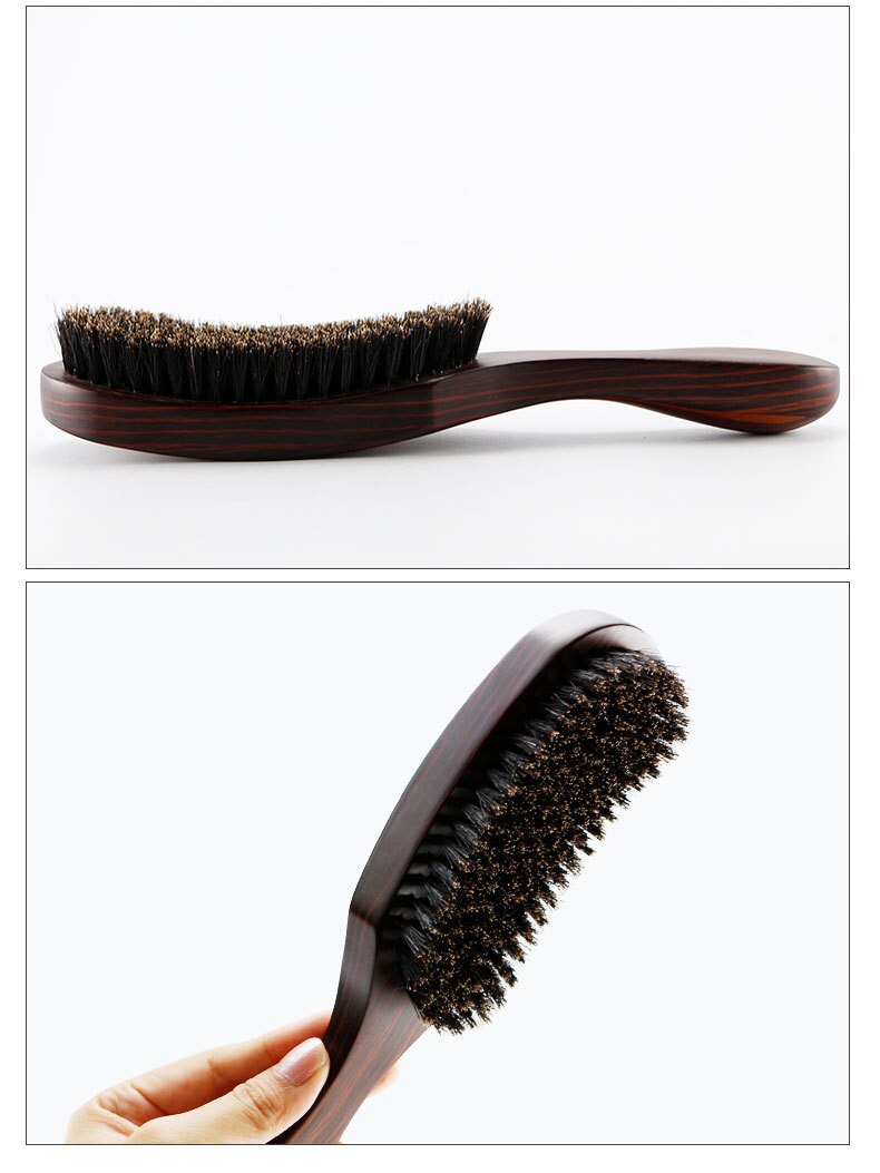 CestoMen Boar Bristle Beard Brush Nylon Hair Beech Wood Handle Curved Wave Soft Brush Comb Beard Mustache Styling Tools For Men