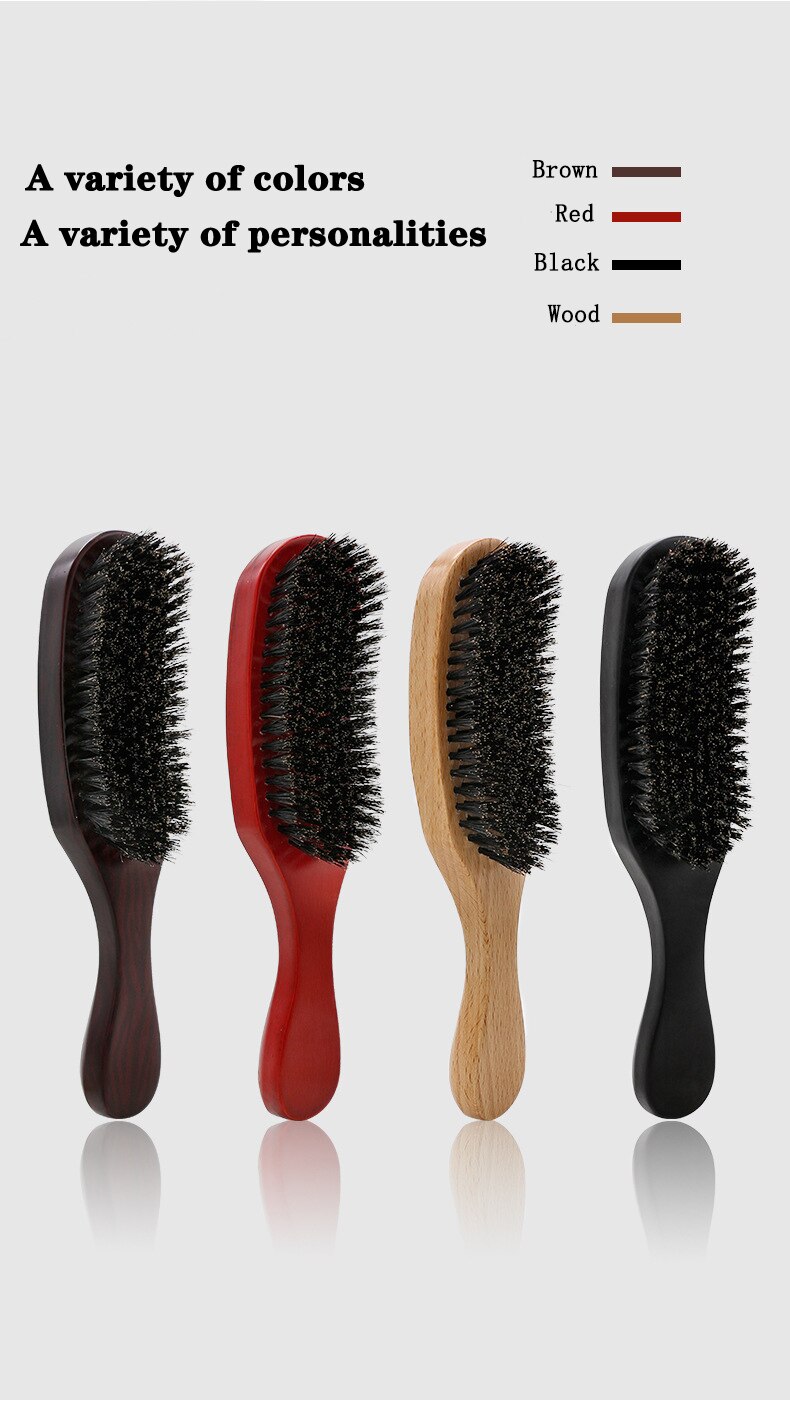 CestoMen Boar Bristle Beard Brush Nylon Hair Beech Wood Handle Curved Wave Soft Brush Comb Beard Mustache Styling Tools For Men