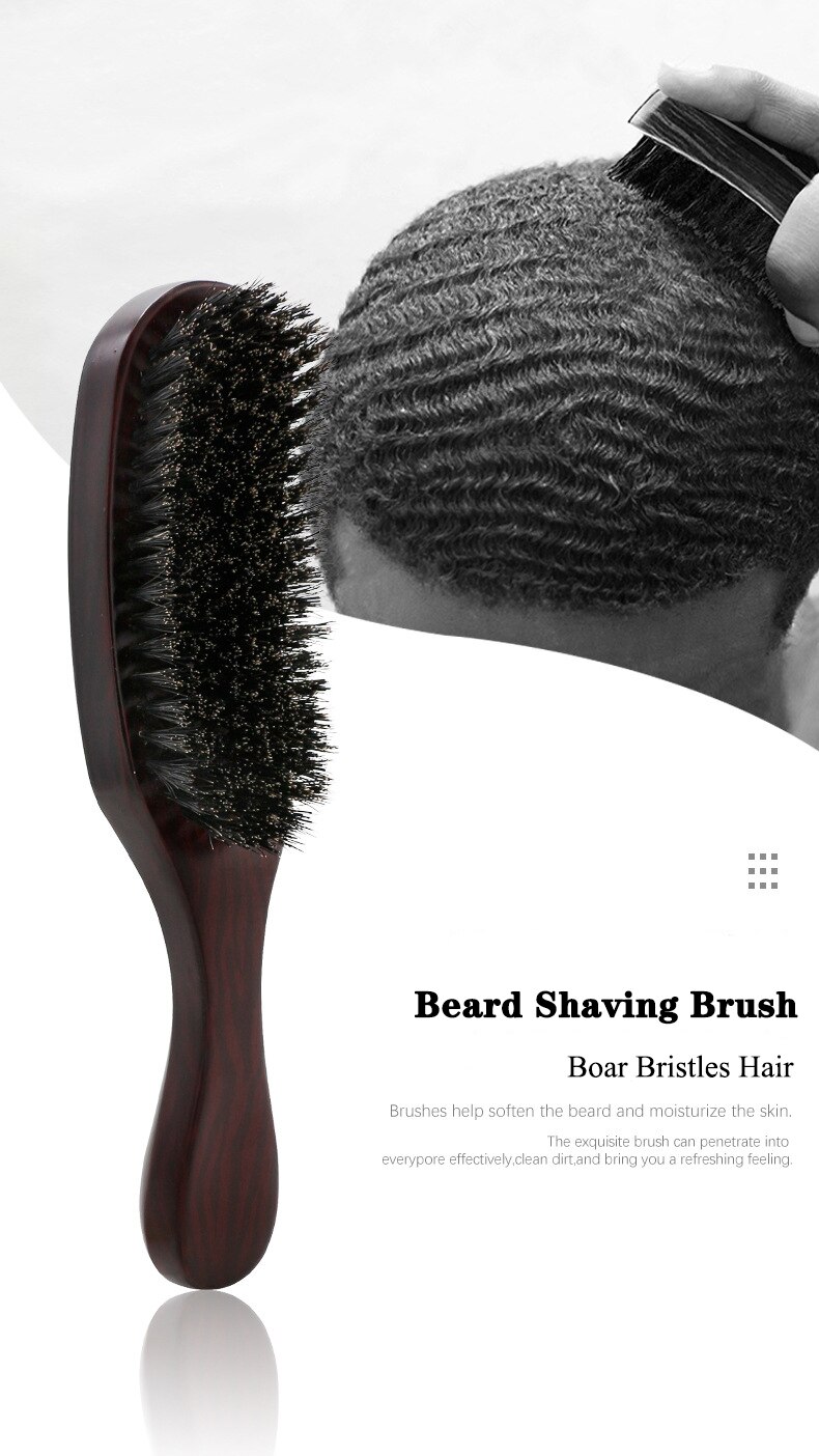 CestoMen Boar Bristle Beard Brush Nylon Hair Beech Wood Handle Curved Wave Soft Brush Comb Beard Mustache Styling Tools For Men