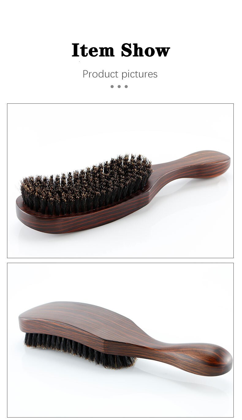 CestoMen Boar Bristle Beard Brush Nylon Hair Beech Wood Handle Curved Wave Soft Brush Comb Beard Mustache Styling Tools For Men