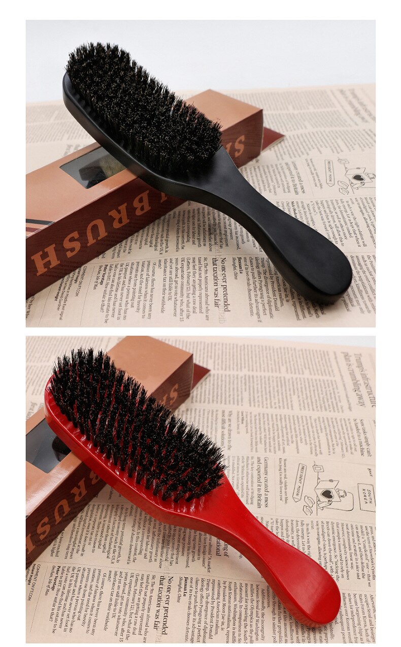 CestoMen Boar Bristle Beard Brush Nylon Hair Beech Wood Handle Curved Wave Soft Brush Comb Beard Mustache Styling Tools For Men