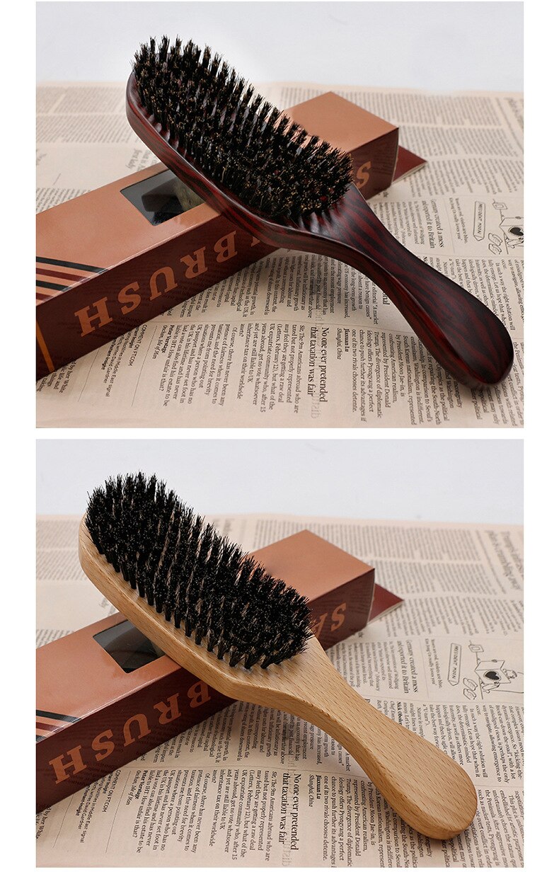 CestoMen Boar Bristle Beard Brush Nylon Hair Beech Wood Handle Curved Wave Soft Brush Comb Beard Mustache Styling Tools For Men