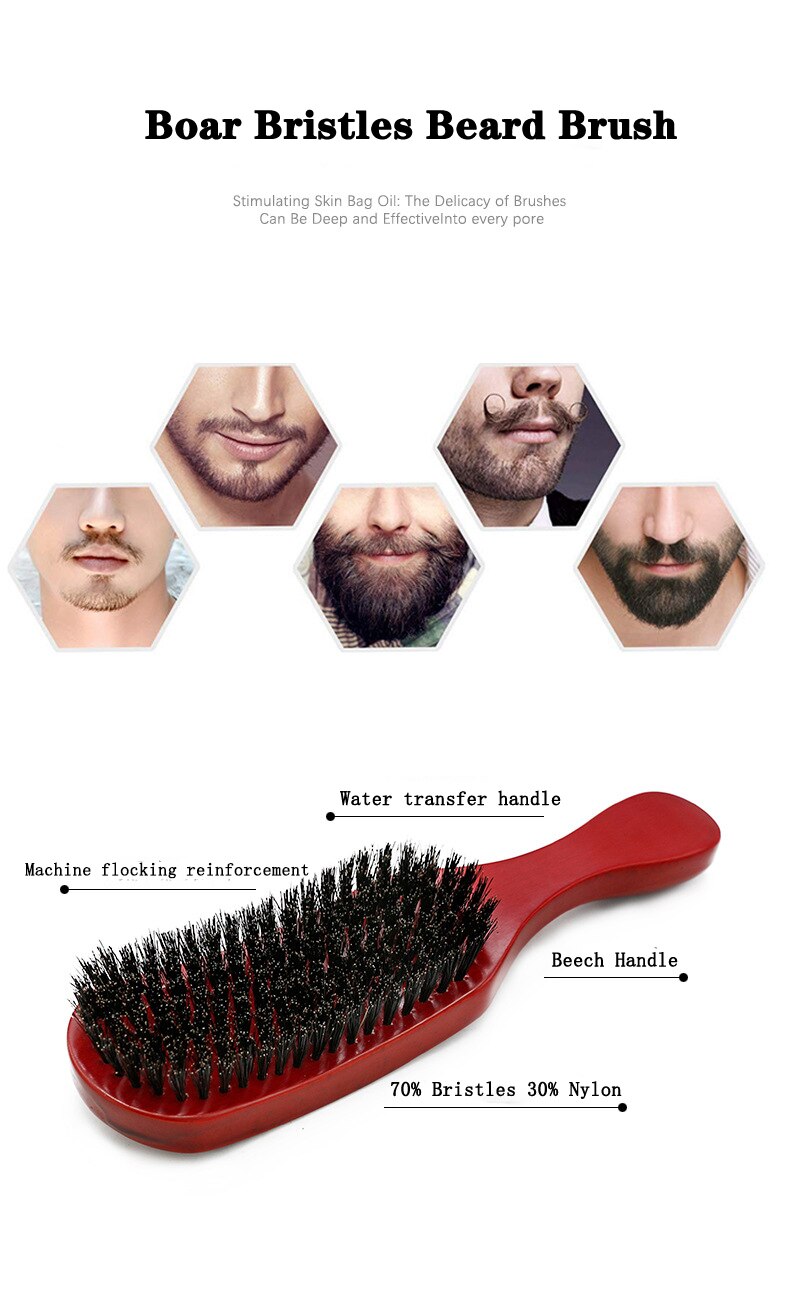 CestoMen Boar Bristle Beard Brush Nylon Hair Beech Wood Handle Curved Wave Soft Brush Comb Beard Mustache Styling Tools For Men