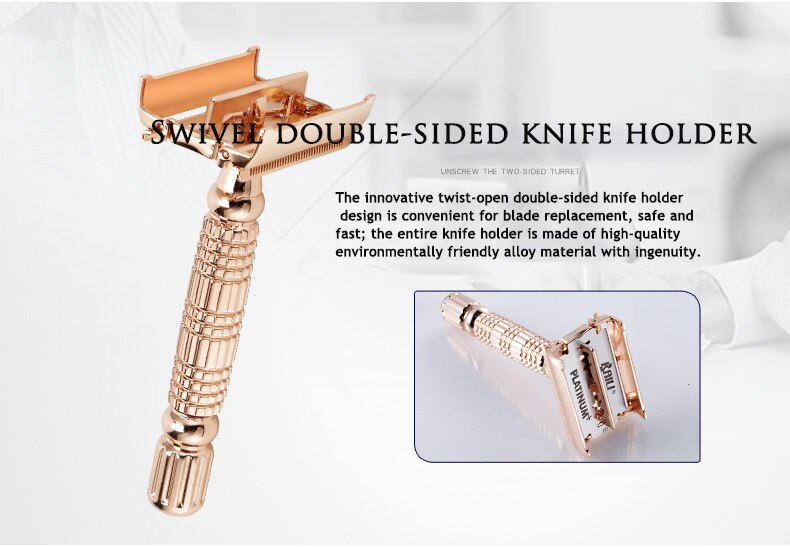 Rose Gold Shave Man Classic Double Edge Safety Razor Mens Shaving Hair Removal Stainless Steel Manual Shaver Man Face Razors