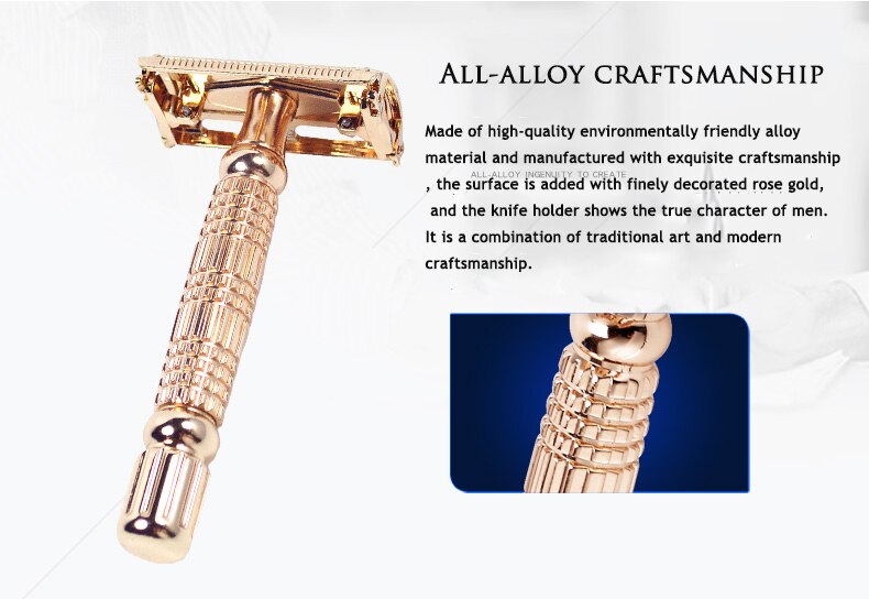 Rose Gold Shave Man Classic Double Edge Safety Razor Mens Shaving Hair Removal Stainless Steel Manual Shaver Man Face Razors
