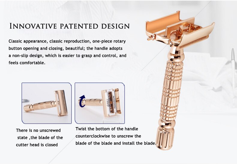 Rose Gold Shave Man Classic Double Edge Safety Razor Mens Shaving Hair Removal Stainless Steel Manual Shaver Man Face Razors