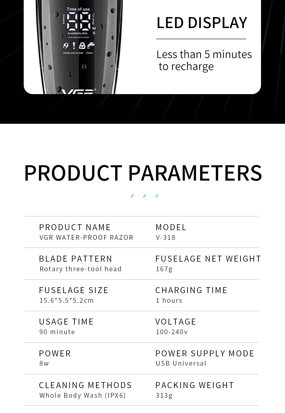 Men's Electric Shaver Razor for Men Beard Shaving Timmer Waterproof Rechargeable Shaving Machine LCD Display Electric Razor