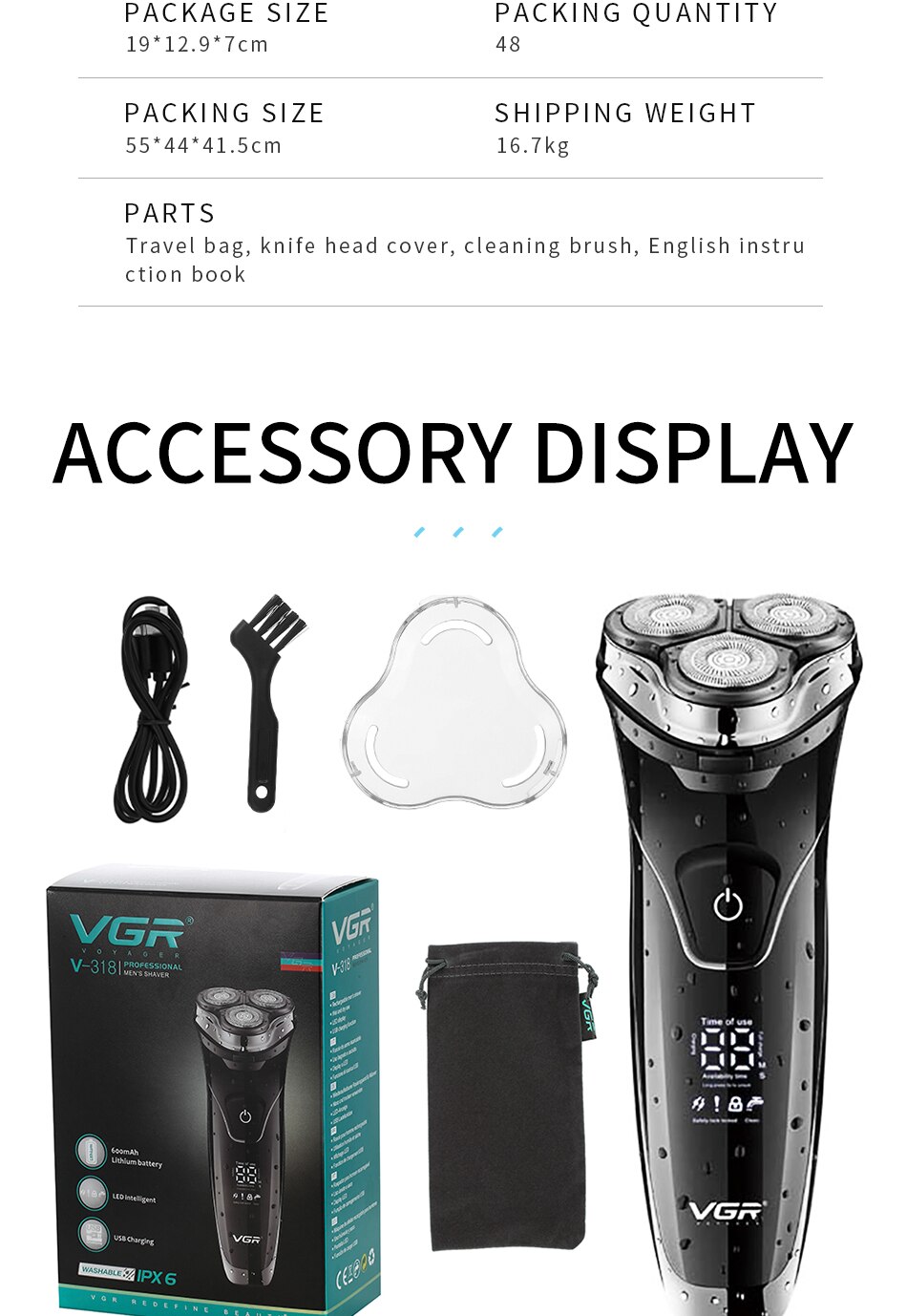 Men's Electric Shaver Razor for Men Beard Shaving Timmer Waterproof Rechargeable Shaving Machine LCD Display Electric Razor