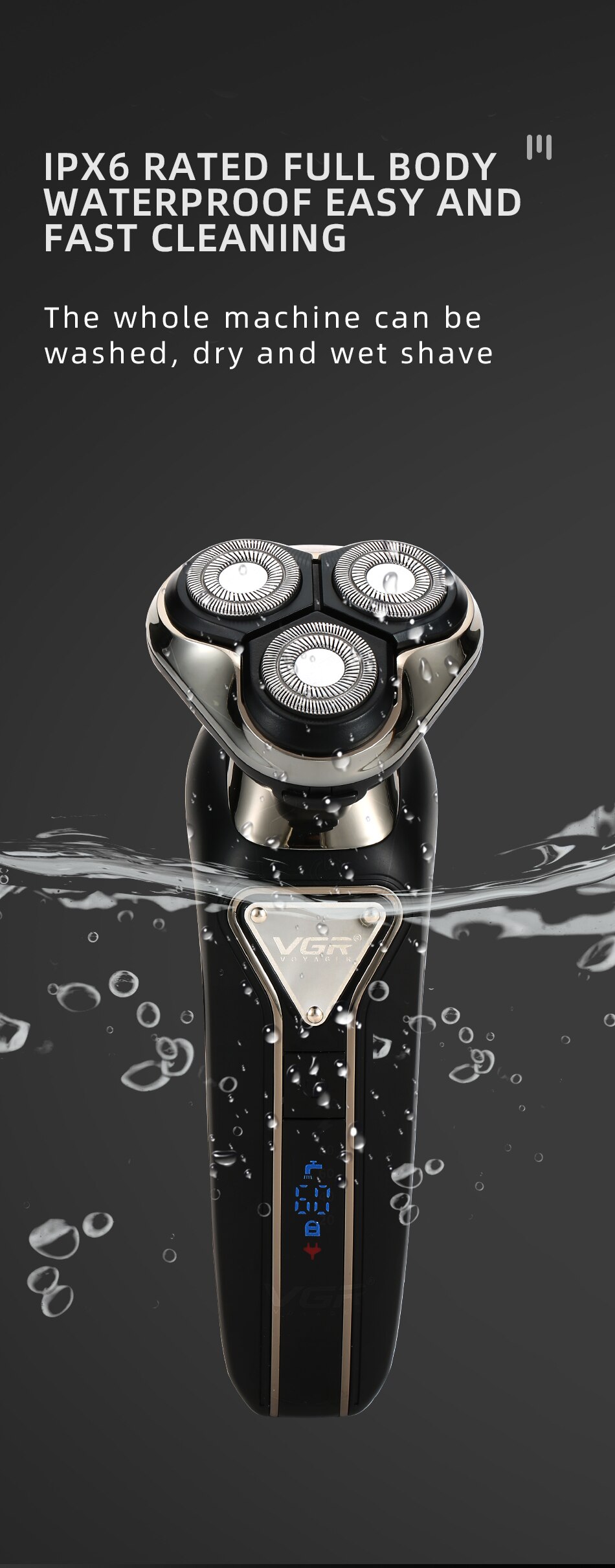 Men's Electric Shaver for Men Razor Smart Beard Shaving Timmer 3D Blade Float IPX7 Shaving Machine LCD Display Electric Razor