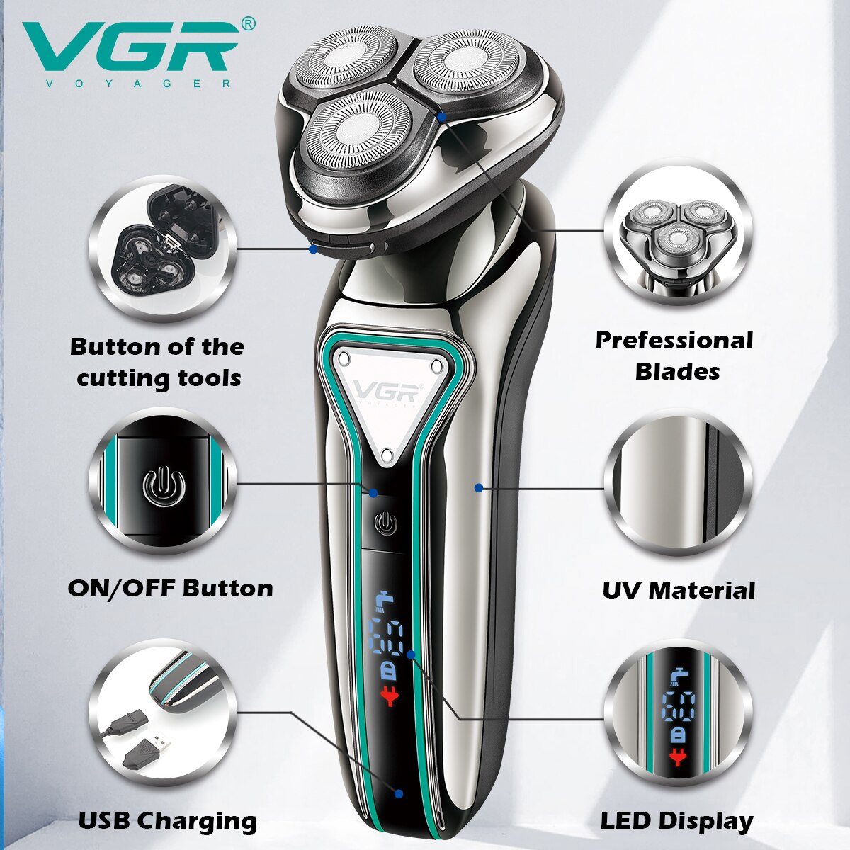 Men's Electric Shaver for Men Razor Smart Beard Shaving Timmer 3D Blade Float IPX7 Shaving Machine LCD Display Electric Razor Men's Electric Shaver for Men Razor Smart Beard Shaving Timmer 3D Blade Float IPX7 Shaving Machine LCD Display Electric Razor